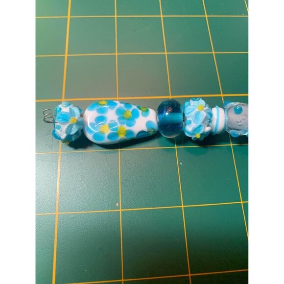 Handmade Aqua and white Glass Lampwork Beads - New - Picture 2 of 5